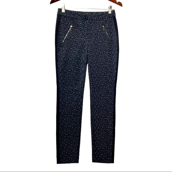 NWT REBECCA TAYLOR Leopard Print Zip Detail Tuxedo Stripe Slim Trouser Pant 0 - Picture 3 of 6
